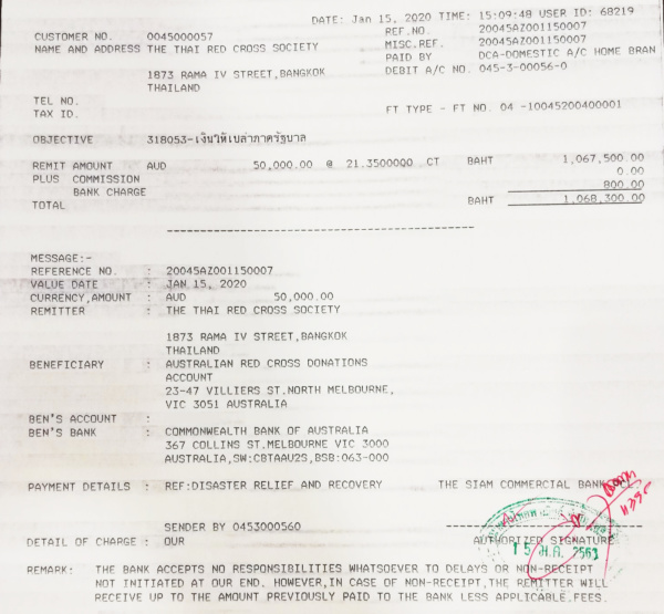 หน้าปกช่วยออส โอนเงินช่วยไฟป่าออสเซ้นเซอร์